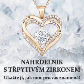 náhrdelník s rytým dvojitým srdcem, bílý zirkon