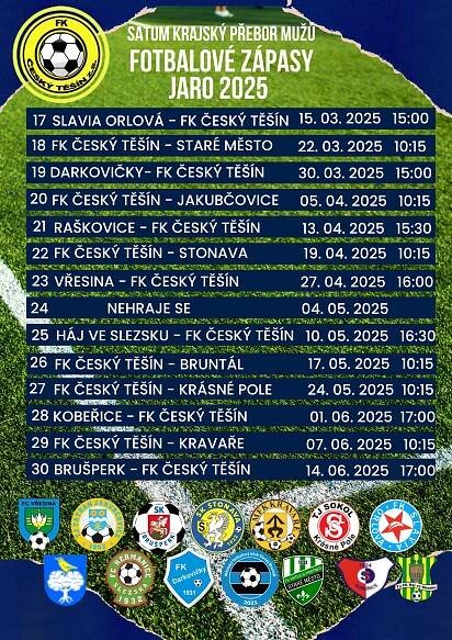 Fotbalové zápasy - jaro 2025: Turistické informační centrum Český Těšín