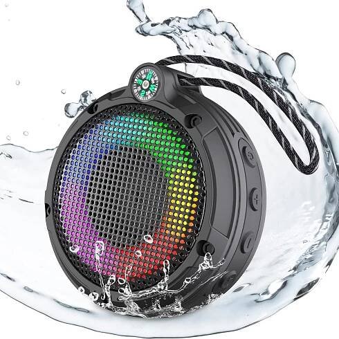 Ortizan Bluetooth Shower Speaker, IPX7 Waterproof Mini Speaker with LED Lights, Portable Outdoor Wireless Speaker with 8W & 24H Playtime, Perfect for Shower, Bike, Hike, Support TF Card, FM Radio