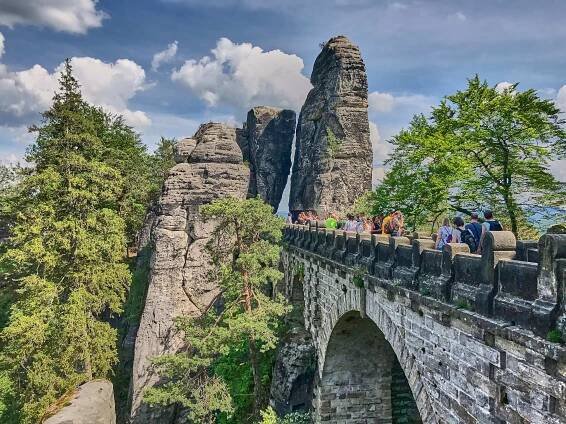The famous Bastei Bridge in the Saxon Switzerland National Park, Germany