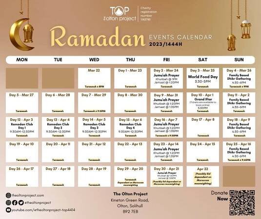 Ramadan Event Calendar 2023