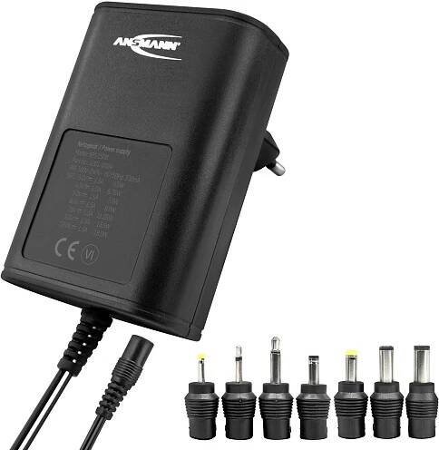 Ansmann 1201-0024 zásuvkový napájecí adaptér, nastavitelný, 12 V/DC, 9 V/DC, 7.5 V/DC, 6 V, 4.5 V/DC, 3 V, 1500 mA, 18 W