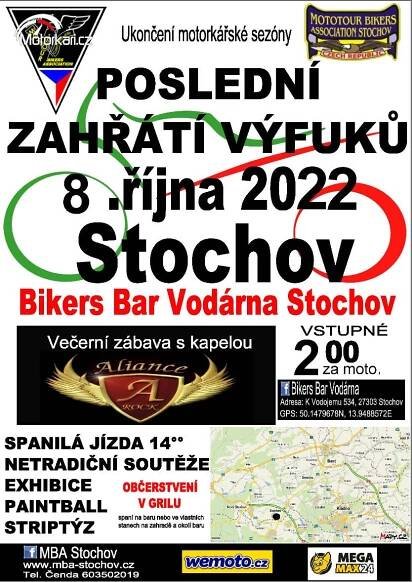 Moto akce Poslední zahřátí výfuků na Stochově 2022 Bikers Bar Vodárna Stochov 8.10.20