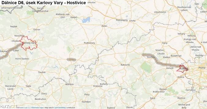 Úsek Karlovy Vary - Hostivice, Dálnice D6 - Mapa | Kurzy.cz