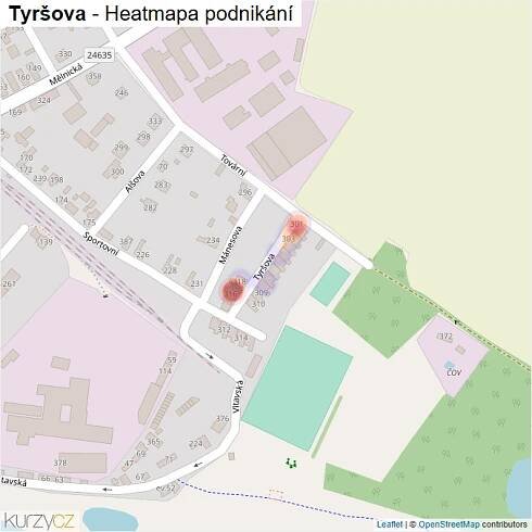 Mapa Tyršova - Firmy v ulici.