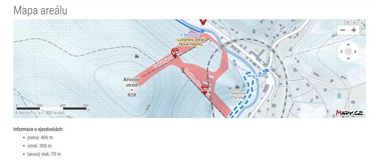 Ski areál Nové Hamry - U řeky - informace a mapa