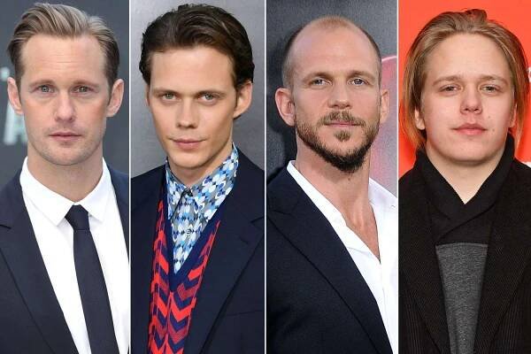 Alexander Skarsgård attends the London premiere of 'The Legend of Tarzan' on July 5, 2016; Bill Skarsgård attends the L.A. premiere of 'It' on Sept. 5, 2017; Gustaf Skarsgård attends the L.A. premiere of 'It' on Sept. 5, 2017; Valter Skarsgård attends the 2018 Sundance Film Festival in Park City, Utah
