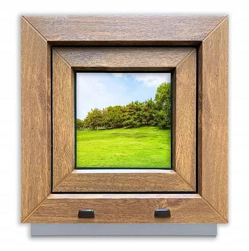 Okno Zlatý dub PVC Výklopné 40x40cm, nové 400x400 mm dvousklo výklopné