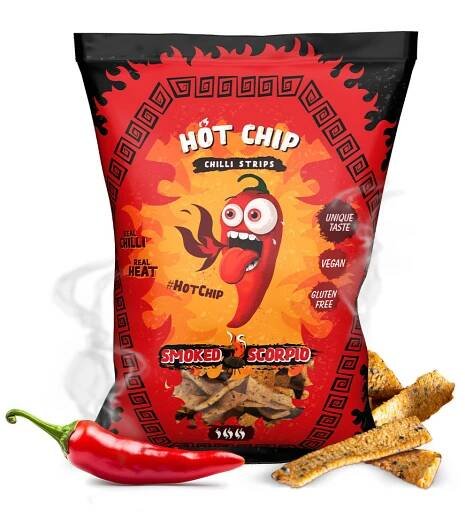 Hot Chip Strips Uzené pikantní hrachové krekry Scorpio 80 g