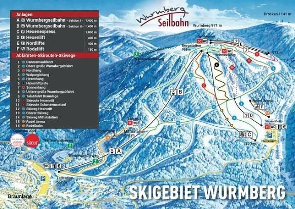 Mapa sjezdovek Wurmberg - Braunlage