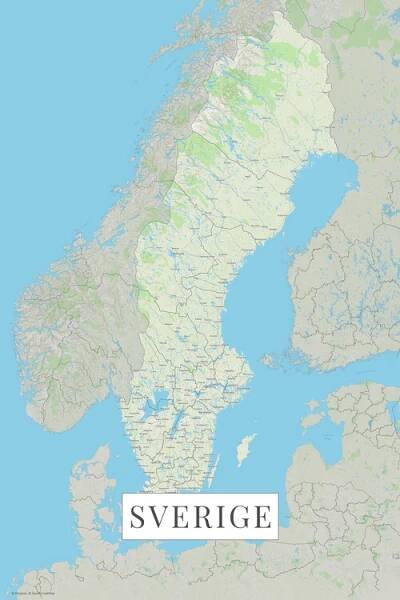 Mapa Švédsko color ǀ Mapy všech měst a států na zeď ǀ Posters.cz