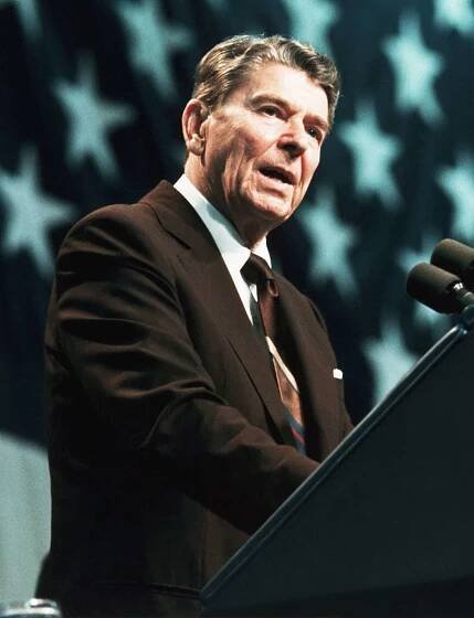 President Ronald Reagan giving a speech