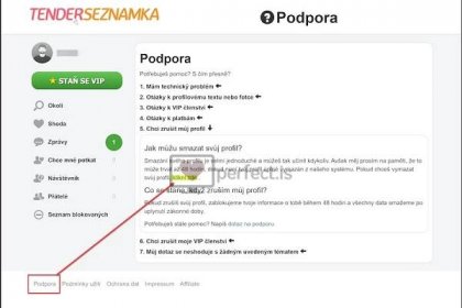 stránka smazání účtu na tenderseznamka.cz