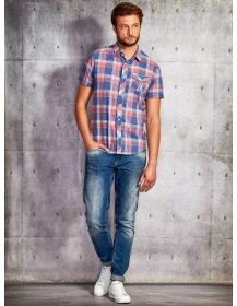 FUNK N SOUL dark blue men´s shirt with a colorful checked pattern