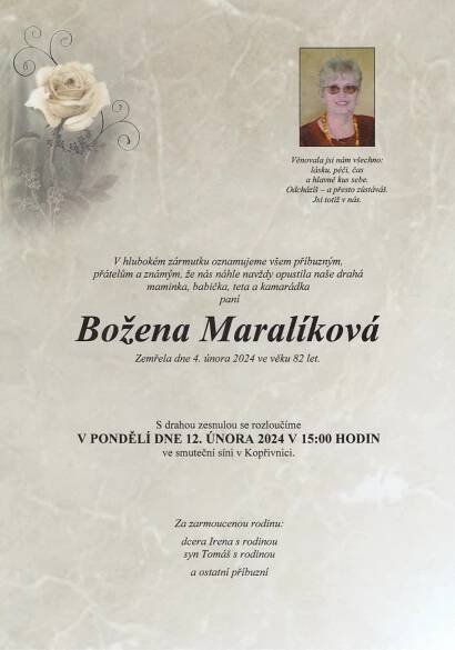 Pohřební služba Martin Böhm - Fotoalbum - Smuteční oznámení / Parte 2024 - Parte Maralíková 