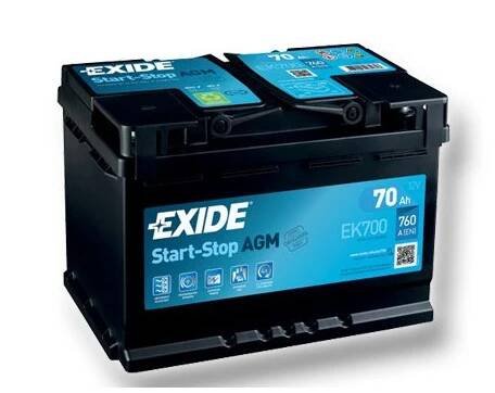 Autobaterie EXIDE AGM 70Ah, 12V, EK700