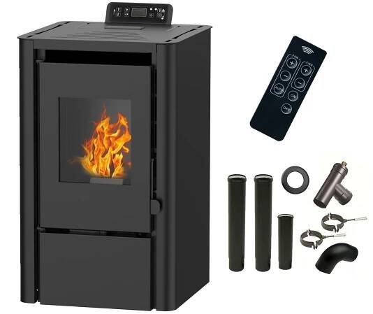 Vzduchová kamna na pelety Anita 7,6 kW Sannover Black + sada pro připojení komína