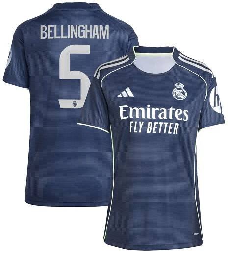Real Madrid adidas Away Shirt 2025-26 - Womens with Bellingham 5 printing