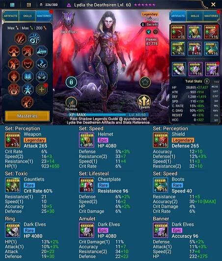 Raid Shadow Legends Lydia the Deathsiren Artifact and Stats Reference Guide for Clan Boss Build