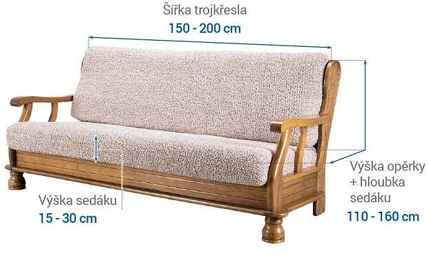 Bielastické potahy GRAFITI NOVÉ béžové trojkřeslo s dřevěnými rukojeťmi (š. 150 - 200 cm) - decoDoma