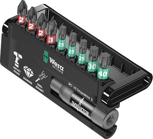 Sada bitů Wera Bit-Check 10 Impaktor 1, PZ+PH+TX+SW, 10+1ks