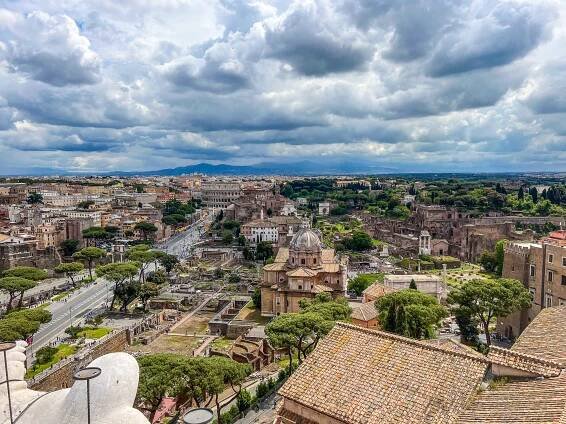 This is an image of the landscape from up top the Altar of the Fatherland in Rome, Italy.
