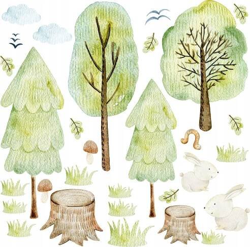 Nálepky na zeď pro děti FOREST LES SAMOLEPKA STROMY - 100 cm x 130 cm