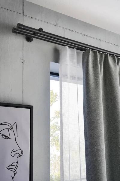 TYČ NA ZÁVĚSY S PŘÍSLUŠENSTVÍ  120 cm - černá, Basics, kov (120cm) - Homeware