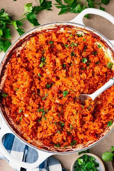 Close overhead shot of the best Lowcountry red rice recipe.