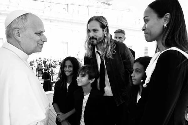 Zoe Saldaña and Husband Marco Perego Bring Their 3 Kids to Meet Pope Leo XIV, Says She's 'Forever Grateful'