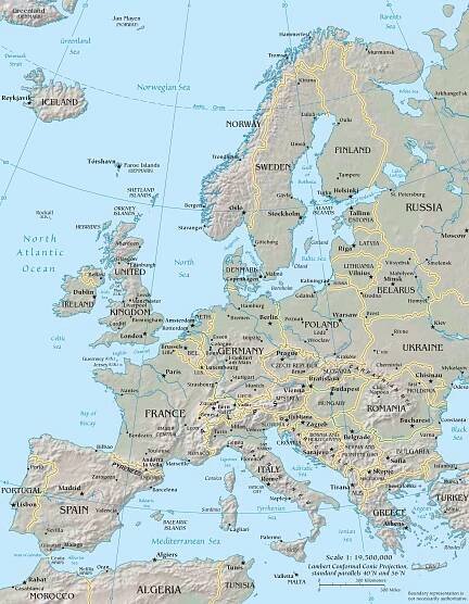 Harta fizică a Europei