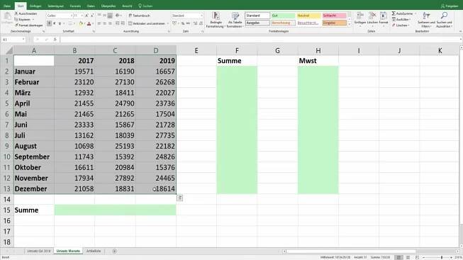 Vytvořte atraktivní tabulky v programu Excel pro prezentaci