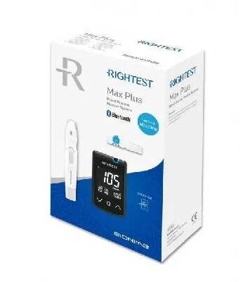 Glukometr Rightest Max Plus s bluetooth—Přístroj, autolanceta a lancety v sadě