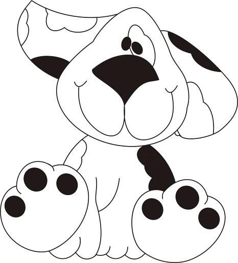 a black and white cartoon dog with big paws