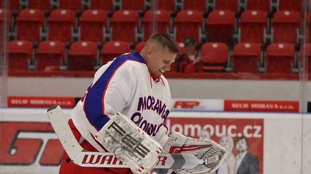 Hokejová příprava HC Olomouc - GKS Tychy. Branislav Konrád se po první třetině rozloučil s fanoušky