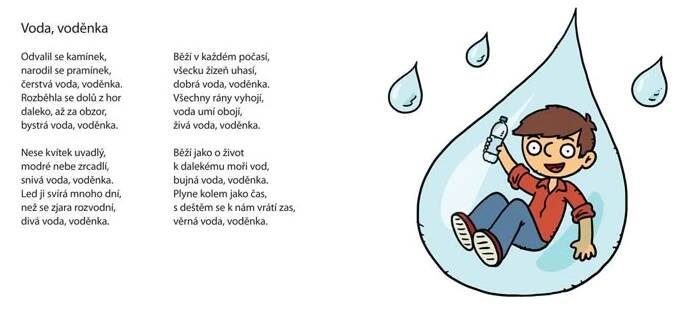 an illustration of a boy falling in a raindrop with the caption below it