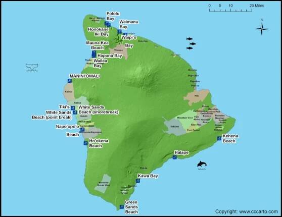 Hawaii surfing beach map