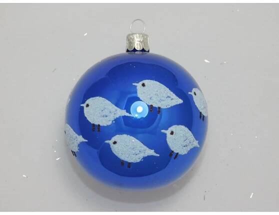 Ornex Skleněná vánoční ozdoba modrá s ptáčky pr. 8 cm