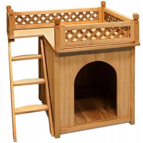 Dřevěná bouda pro psa s balkonem a schůdky