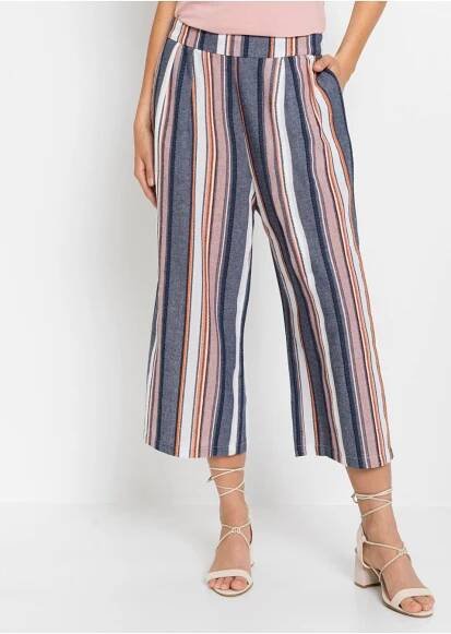 EA207 DÁMSKÉ KALHOTY CULOTTES VELIKOST S PRUHY 44 MODRÉ Značka Bonprix