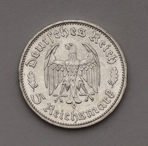 Stříbrná 5 Marka 1934 F - Friedrich Schiller - Super Stav! - R!