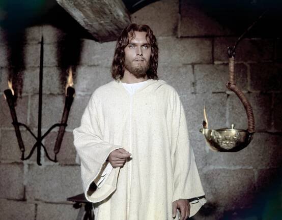 Jeffrey Hunter is Jesus in the movie King of Kings, directed by Nicholas Ray.