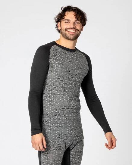 Pánské - Trička s dlouhým rukávem - Bula Geo Merino Wool Crewe DGrey | Merino sport