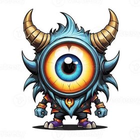 ai generiert Karikatur Monster- mit groß Auge und Horn isoliert auf ...