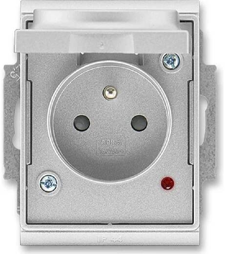 ABB 5598E-A02999 08 Time® Zásuvka jednonásobná IP 44, s ochranným kolíkem, s clonkami, s víčkem, s ochranou před přepětím, titanová