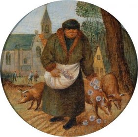 Pieter Breughel mladší: Házet perly před prasata (ze série „Vlámských přísloví“), po roce 1600 | Zdroj: Wikimedia Commons