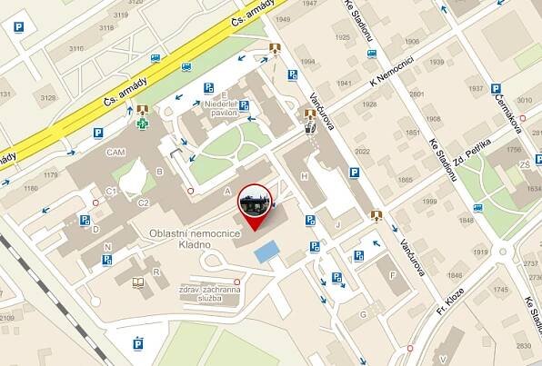 Mapa – Oblastní nemocnice Kladno