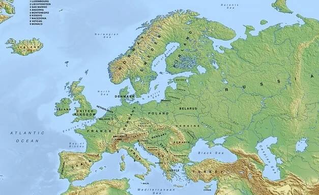 Fyzická mapa Evropy