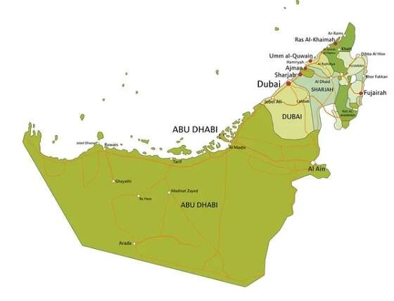Velmi podrobná upravitelná politická mapa. Spojené arabské emiráty. — Ilustrace