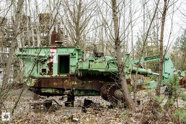 Komatsu D155W remote control bulldozer in Chernobyl
